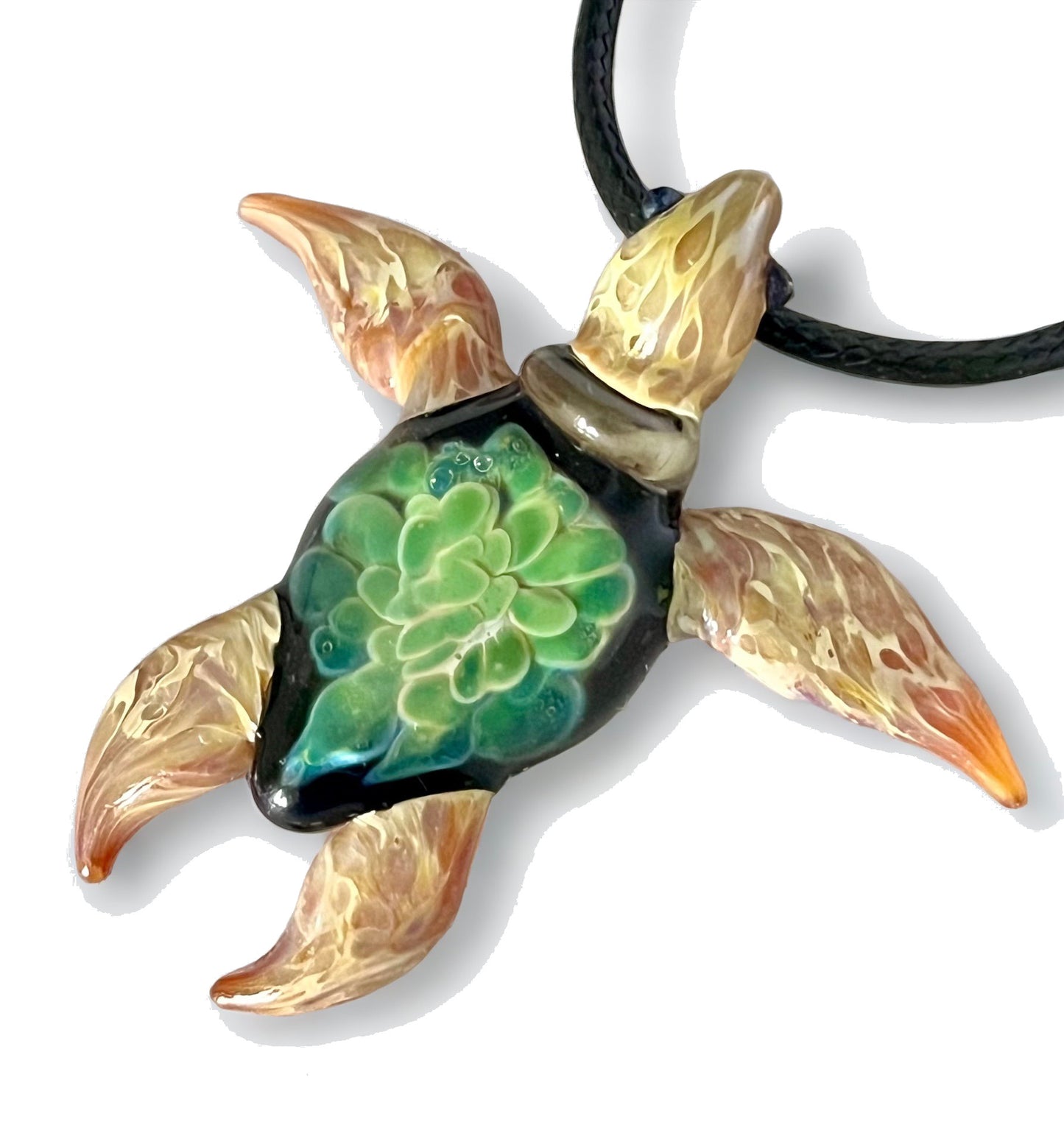 Exquisite Hawaiian Sea Turtle: Handcrafted Glass Pendant with Coral Reef Inside the Shell - GLASSnFIRE