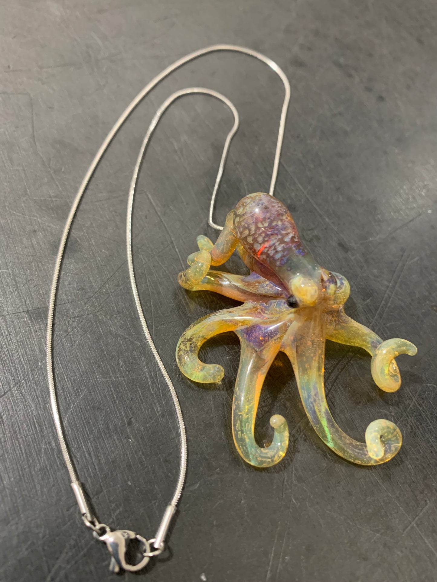 Shades of Purple Octopus Glass Necklace – Unique Blown Glass Pendant for Men & Women – Art Deco Jewelry