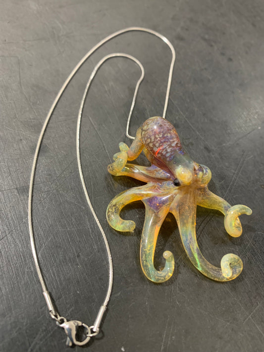 Shades of Purple Octopus Glass Necklace – Unique Blown Glass Pendant for Men & Women – Art Deco Jewelry