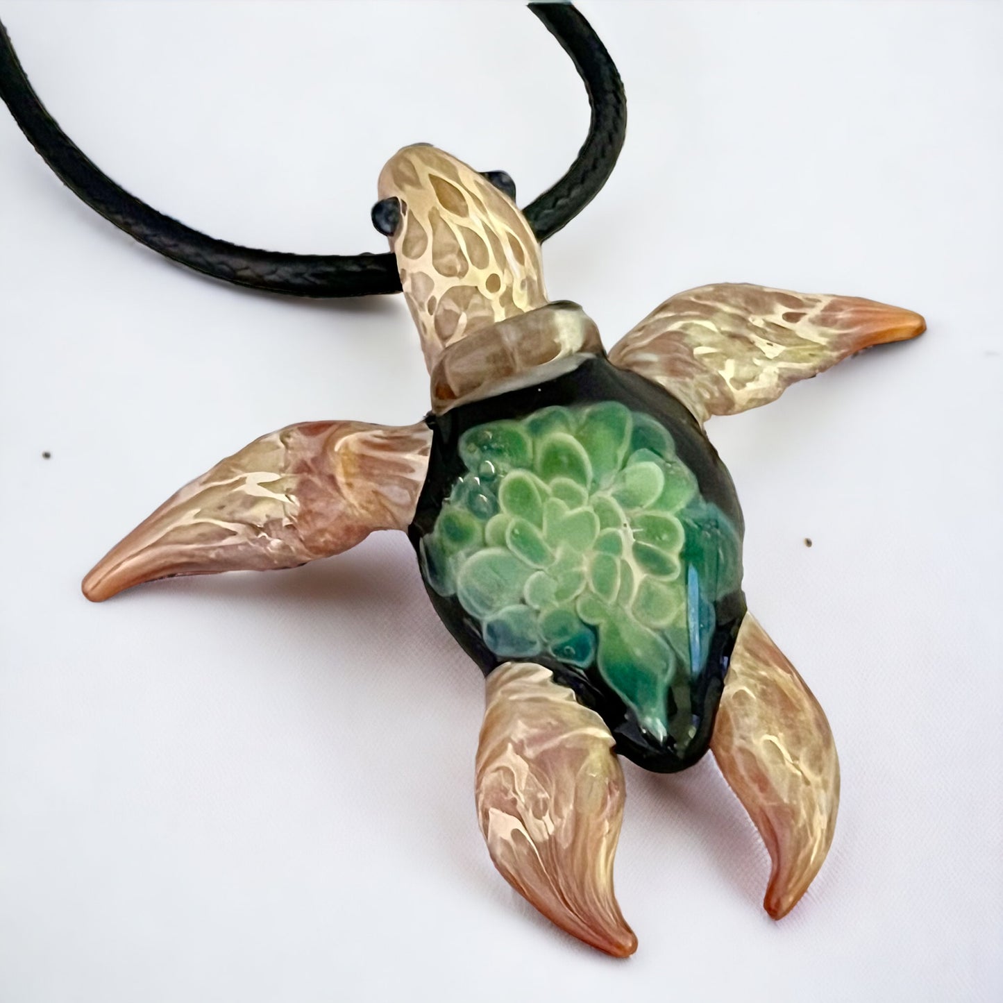 Exquisite Hawaiian Sea Turtle: Handcrafted Glass Pendant with Coral Reef Inside the Shell - GLASSnFIRE