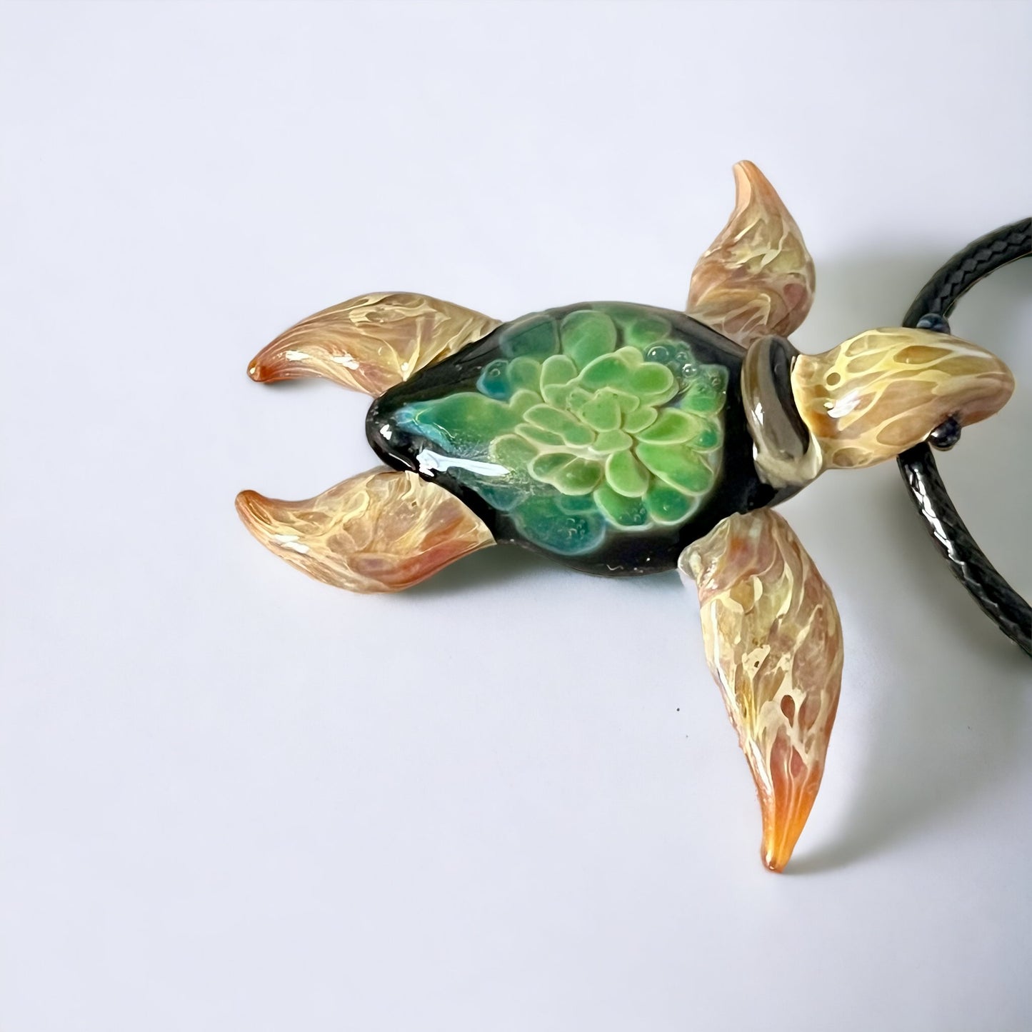 Exquisite Hawaiian Sea Turtle: Handcrafted Glass Pendant with Coral Reef Inside the Shell - GLASSnFIRE