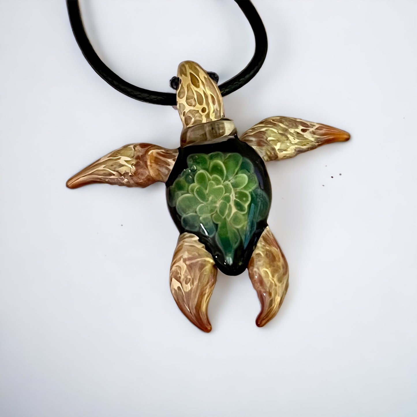 Exquisite Hawaiian Sea Turtle: Handcrafted Glass Pendant with Coral Reef Inside the Shell - GLASSnFIRE