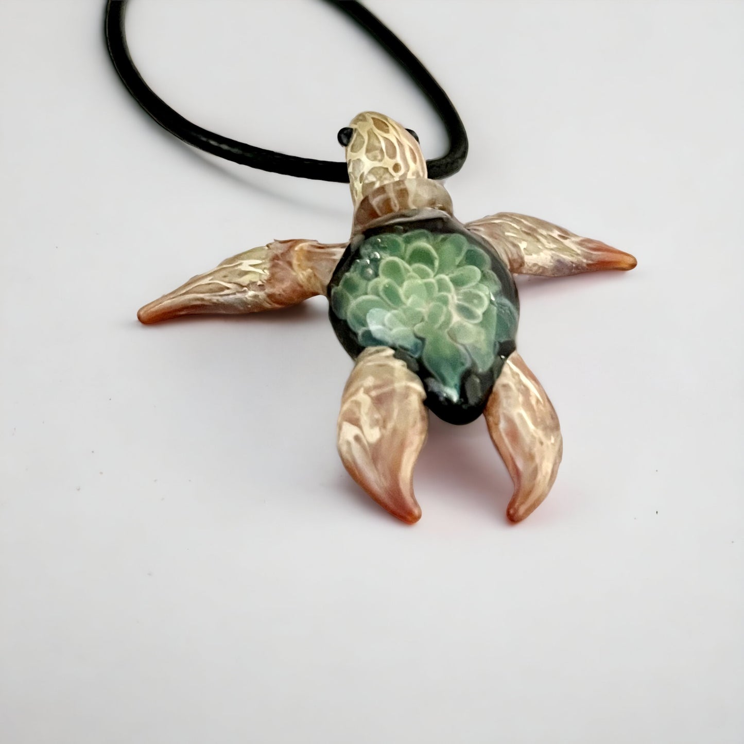 Exquisite Hawaiian Sea Turtle: Handcrafted Glass Pendant with Coral Reef Inside the Shell - GLASSnFIRE