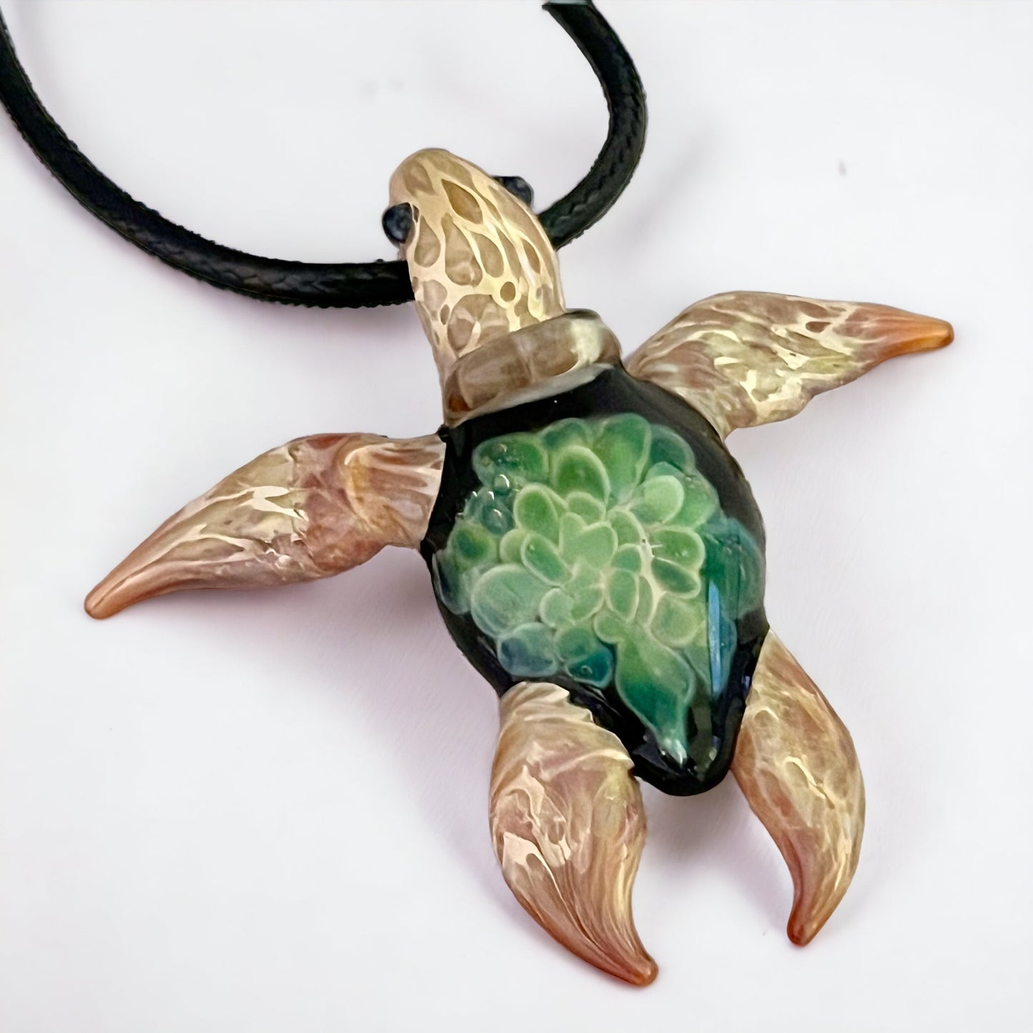 Exquisite Hawaiian Sea Turtle: Handcrafted Glass Pendant with Coral Reef Inside the Shell - GLASSnFIRE