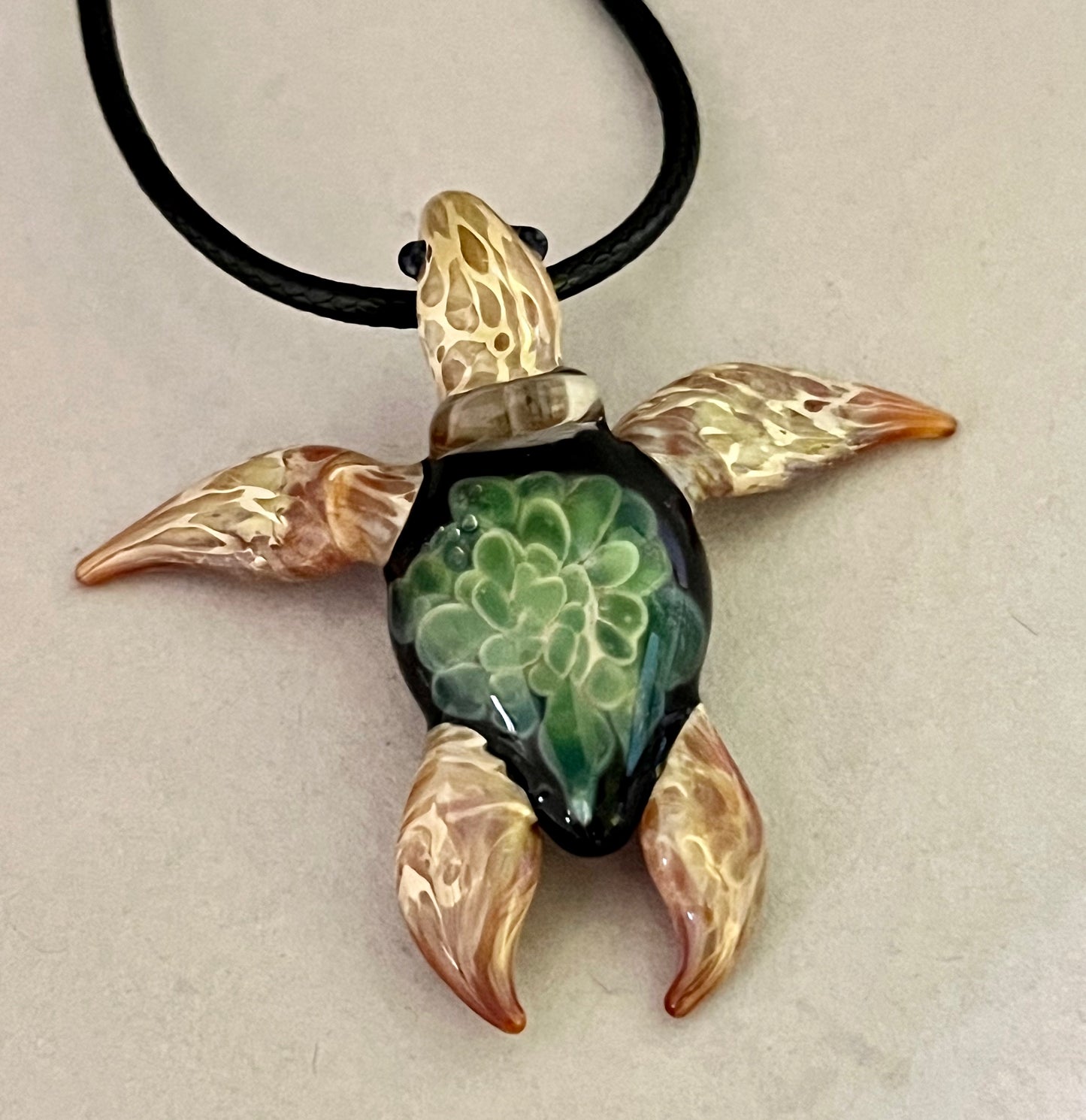 Exquisite Hawaiian Sea Turtle: Handcrafted Glass Pendant with Coral Reef Inside the Shell - GLASSnFIRE