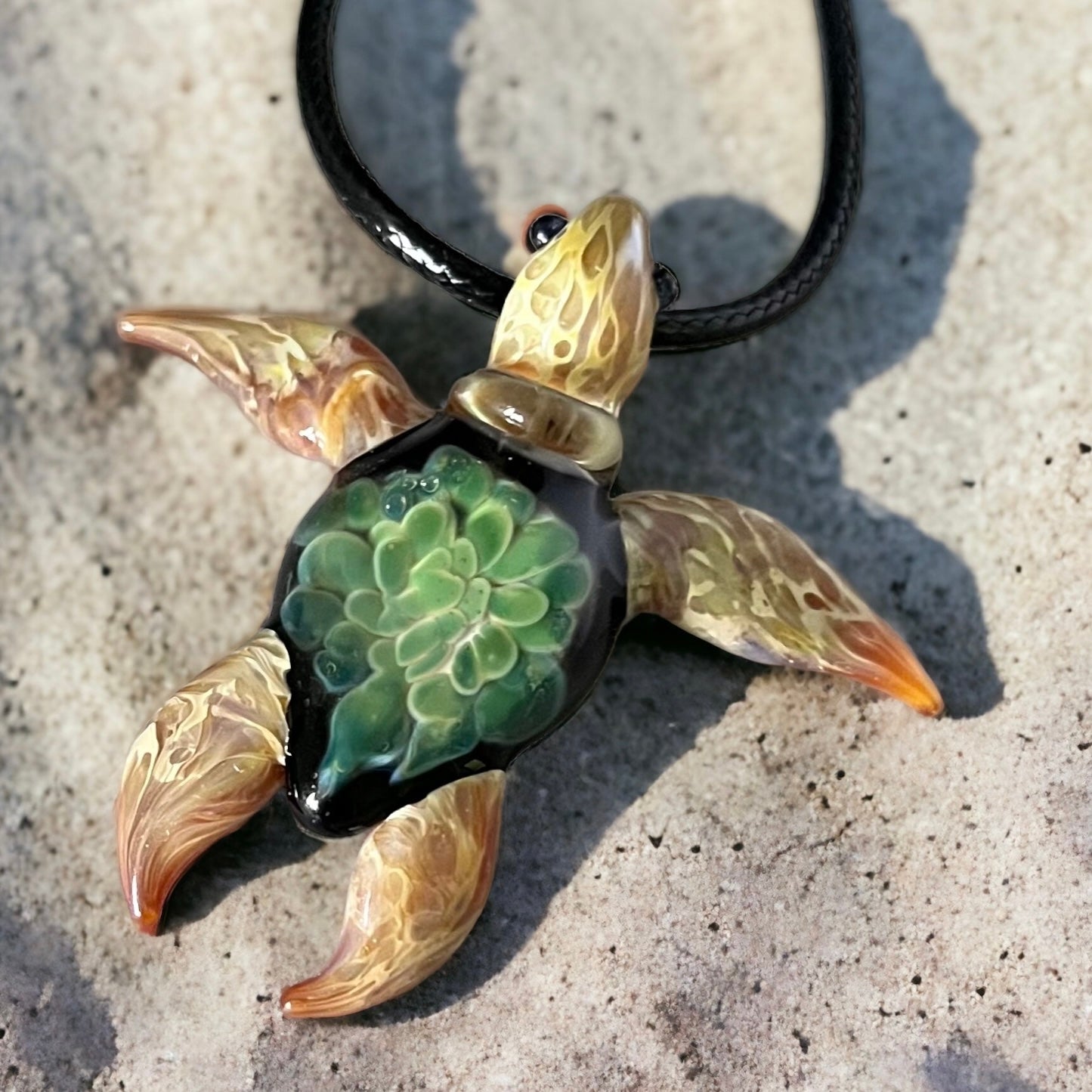 Exquisite Hawaiian Sea Turtle: Handcrafted Glass Pendant with Coral Reef Inside the Shell - GLASSnFIRE