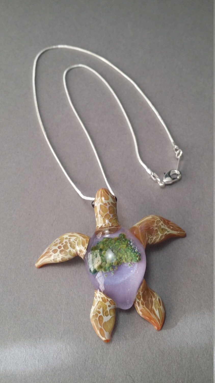 Sea Turtle Pendant Necklace Hand made Glass Jewelry Glass art by Ron
