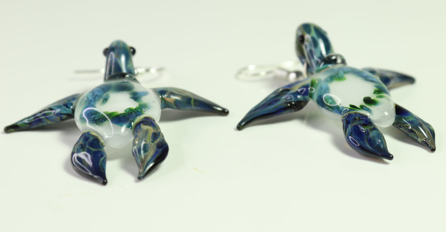Oceanic Elegance: Handmade Green Island Coral Reef Sea Turtle Glass Earrings - GLASSnFIRE