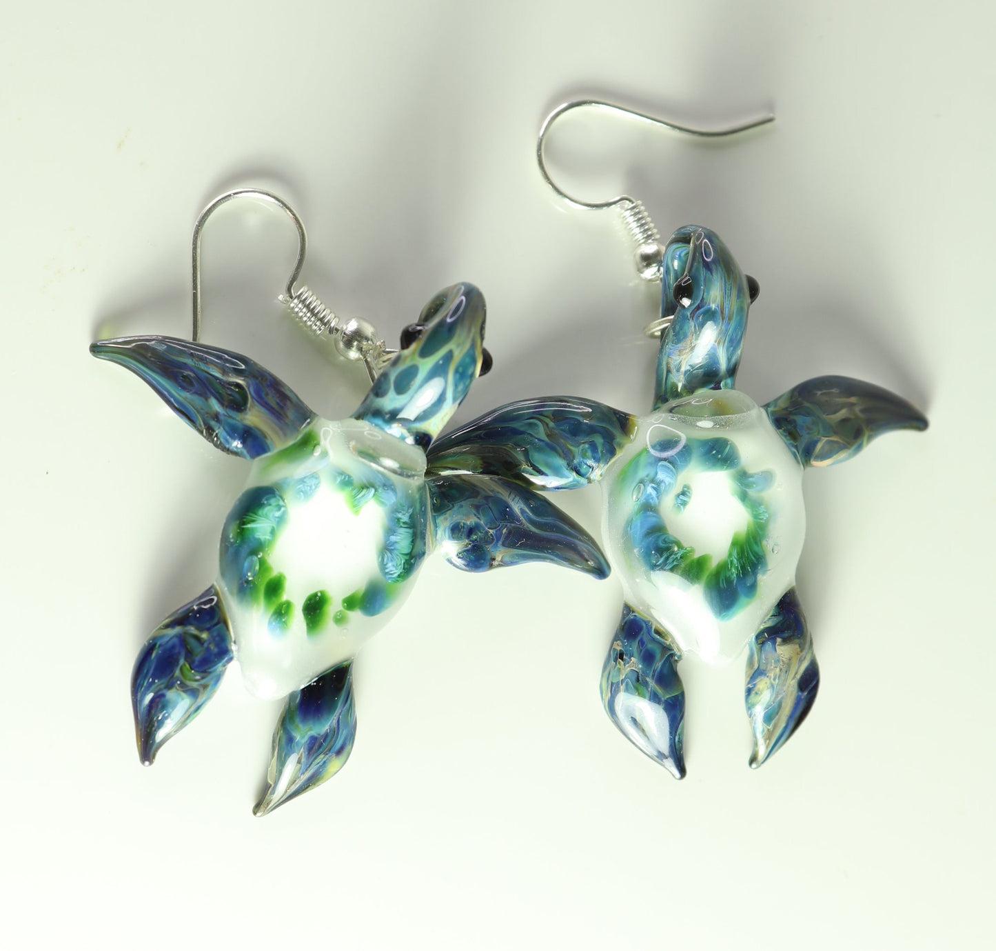 Oceanic Elegance: Handmade Green Island Coral Reef Sea Turtle Glass Earrings - GLASSnFIRE