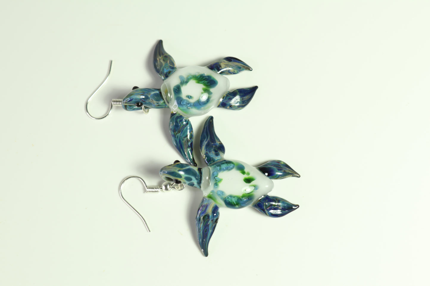 Oceanic Elegance: Handmade Green Island Coral Reef Sea Turtle Glass Earrings - GLASSnFIRE