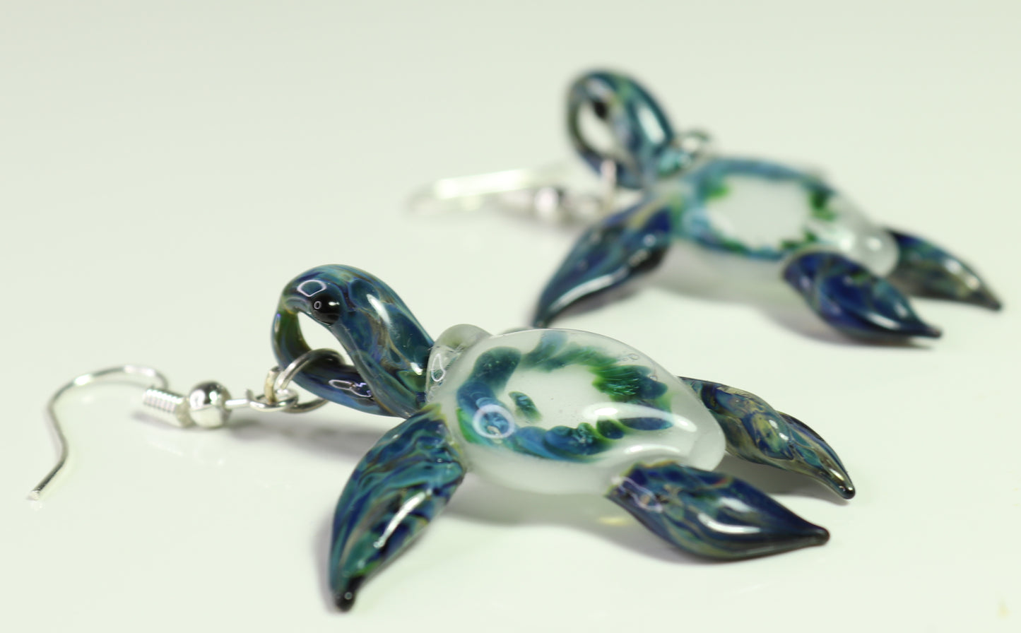 Oceanic Elegance: Handmade Green Island Coral Reef Sea Turtle Glass Earrings - GLASSnFIRE