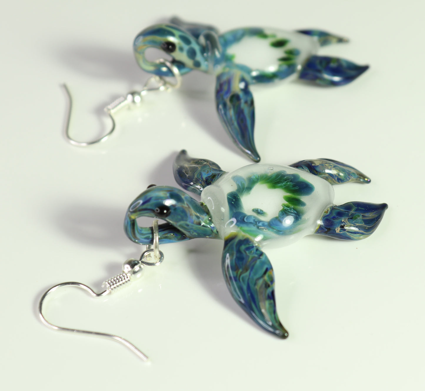 Oceanic Elegance: Handmade Green Island Coral Reef Sea Turtle Glass Earrings - GLASSnFIRE