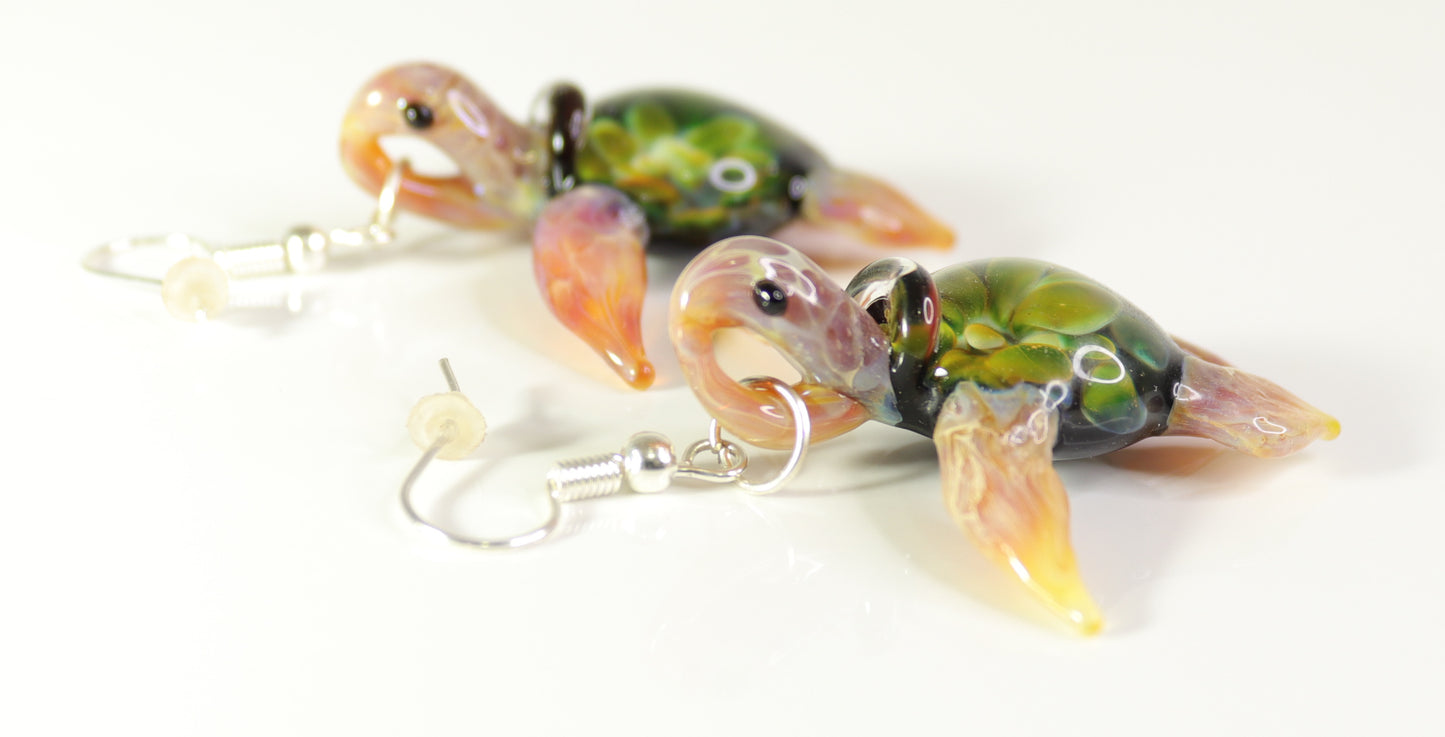 Exquisite Hawaiian Sea Turtle: Handcrafted Glass Earrings with Coral Reef Inside the Shell - GLASSnFIRE