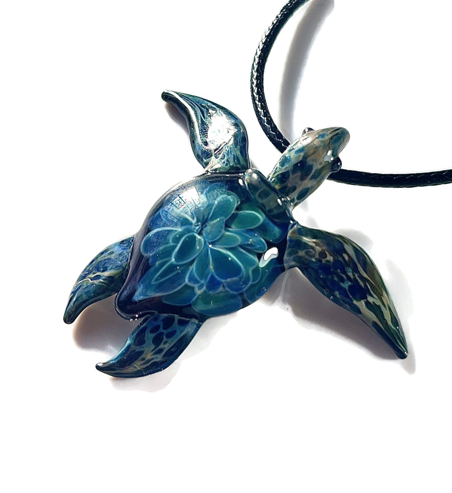Handcrafted Green Sea Turtle Pendant Necklace - Unique Hawaiian Honu Design - GLASSnFIRE