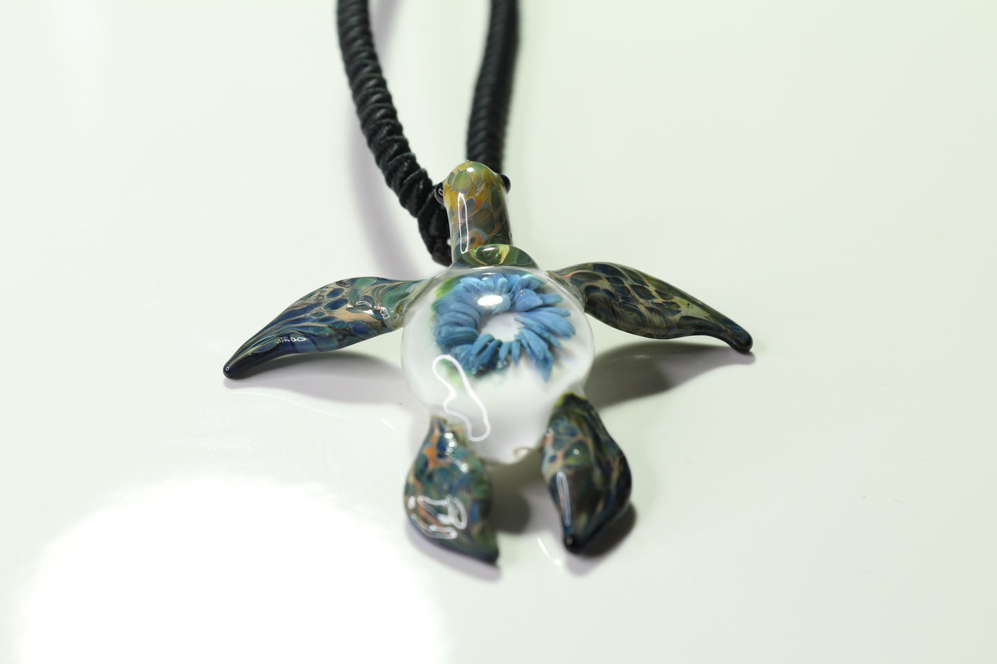 "Great Barrier Reef Honu Green Sea Turtle Pendant: Handcrafted Glass with Coral Reef Inside the Shell" - GLASSnFIRE