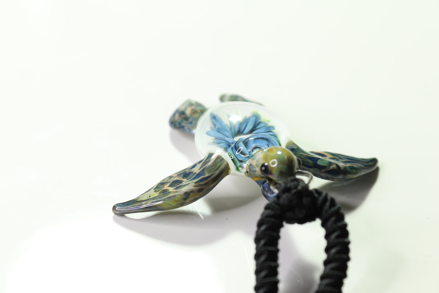 "Great Barrier Reef Honu Green Sea Turtle Pendant: Handcrafted Glass with Coral Reef Inside the Shell" - GLASSnFIRE