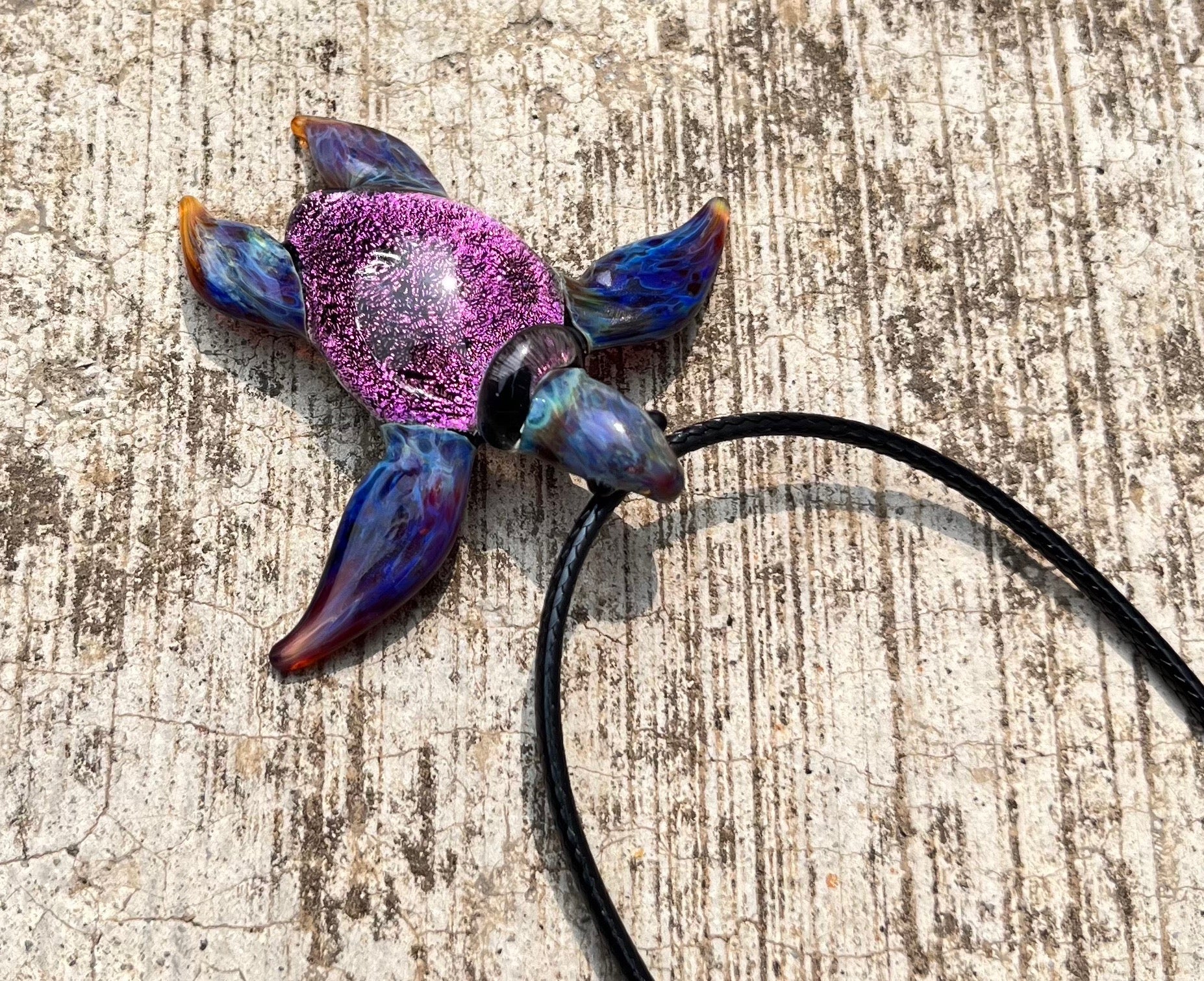 Purple Sunset Glass Sea Turtle Pendant Necklace - GLASSnFIRE