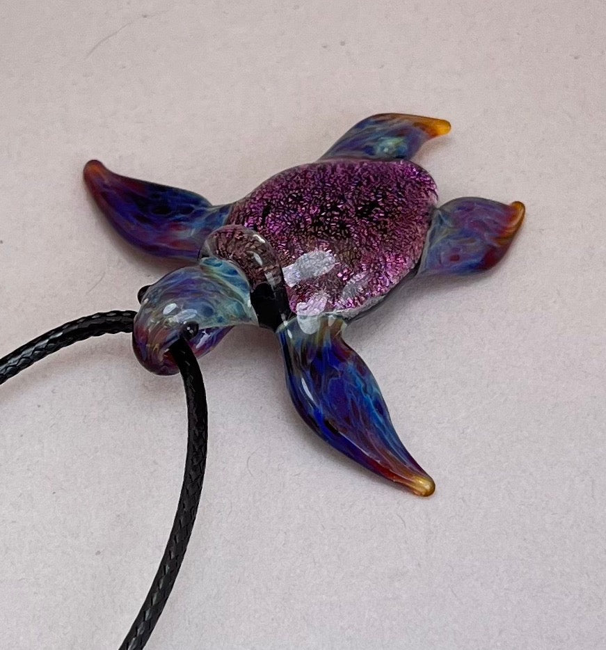 Purple Sunset Glass Sea Turtle Pendant Necklace