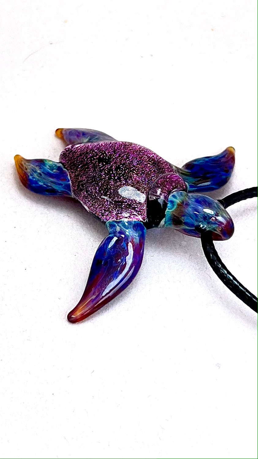 Purple Sunset Glass Sea Turtle Pendant Necklace