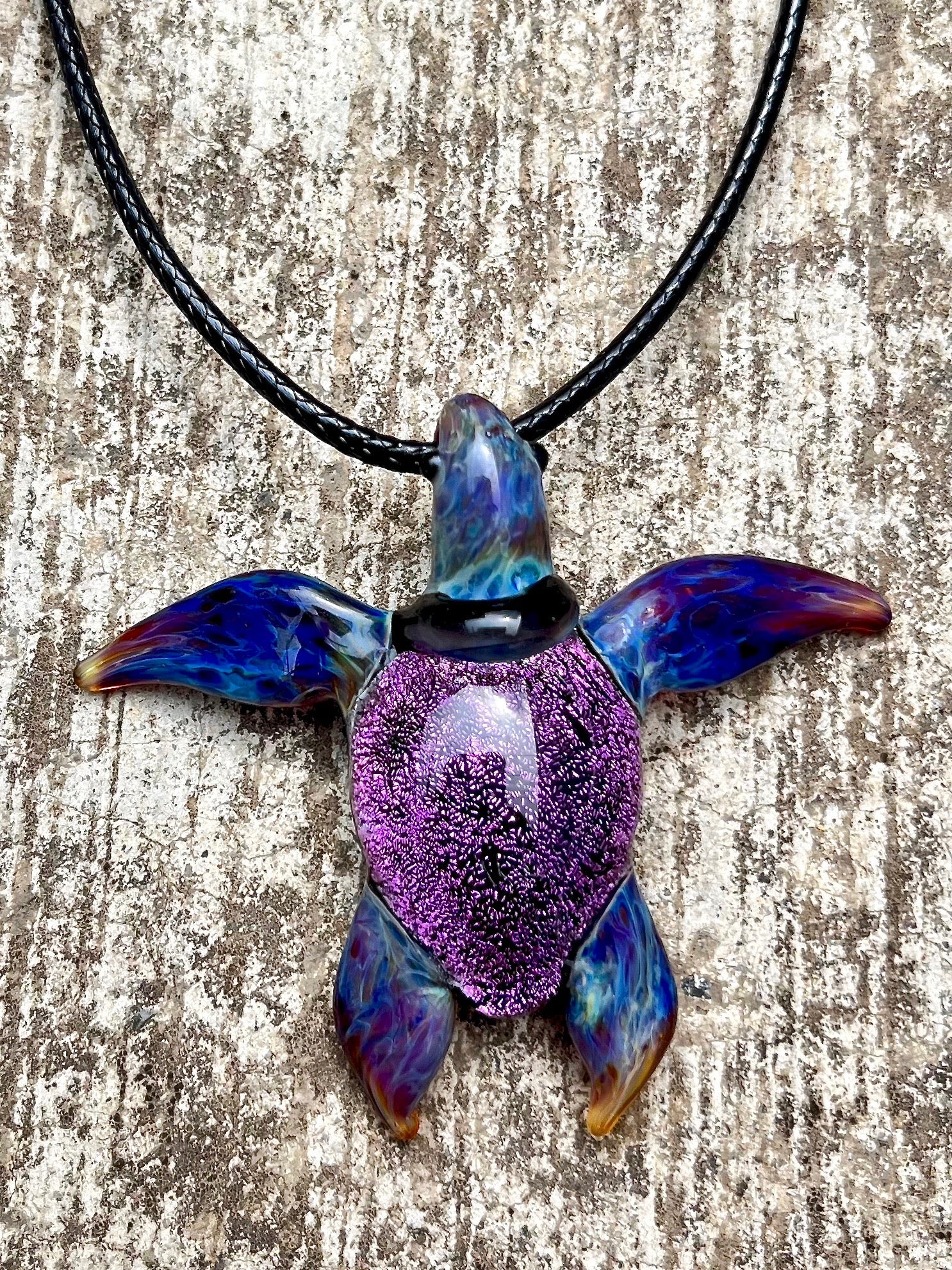 Purple Sunset Glass Sea Turtle Pendant Necklace - GLASSnFIRE