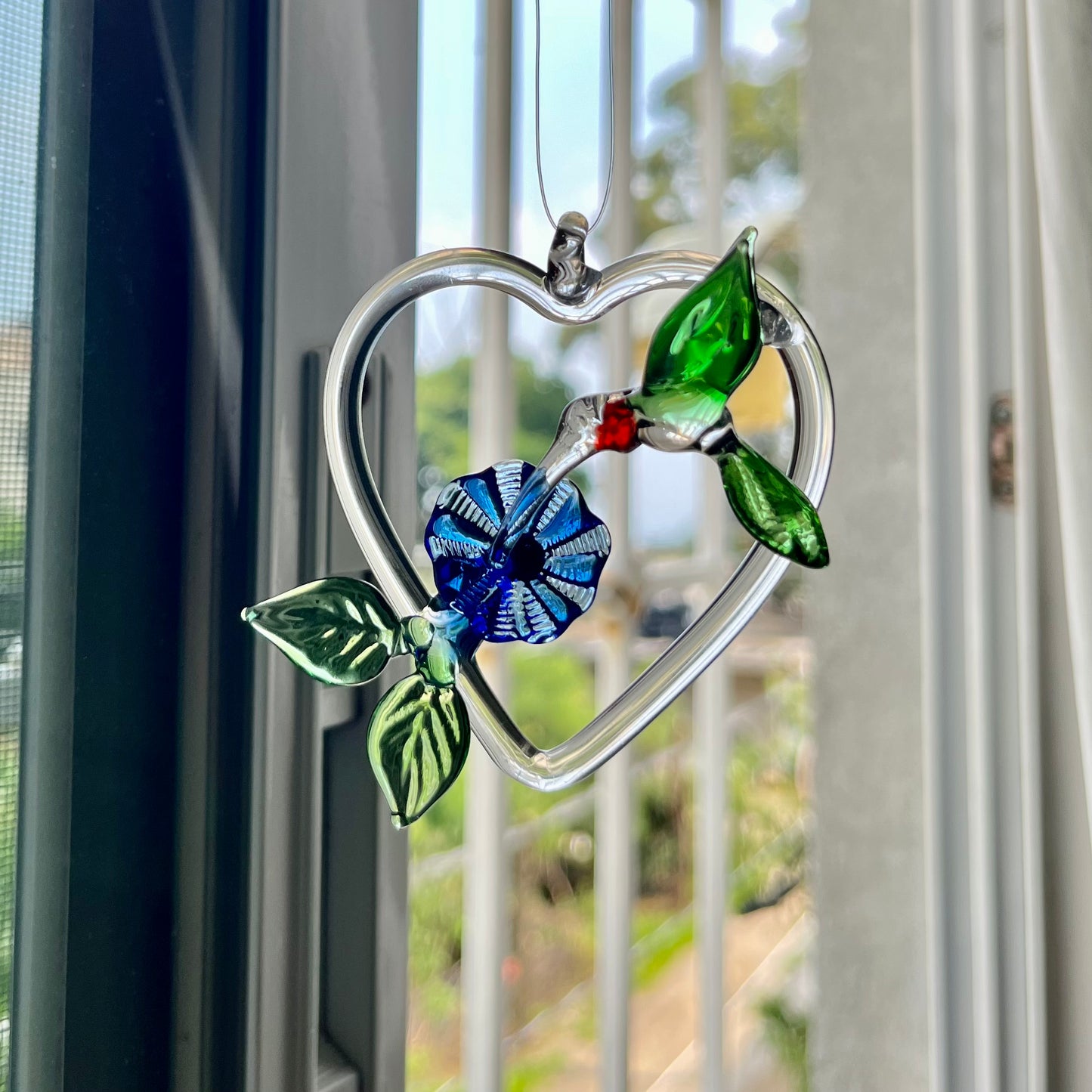 Eternal Love Hummingbird Glass Blown Heart Ornament