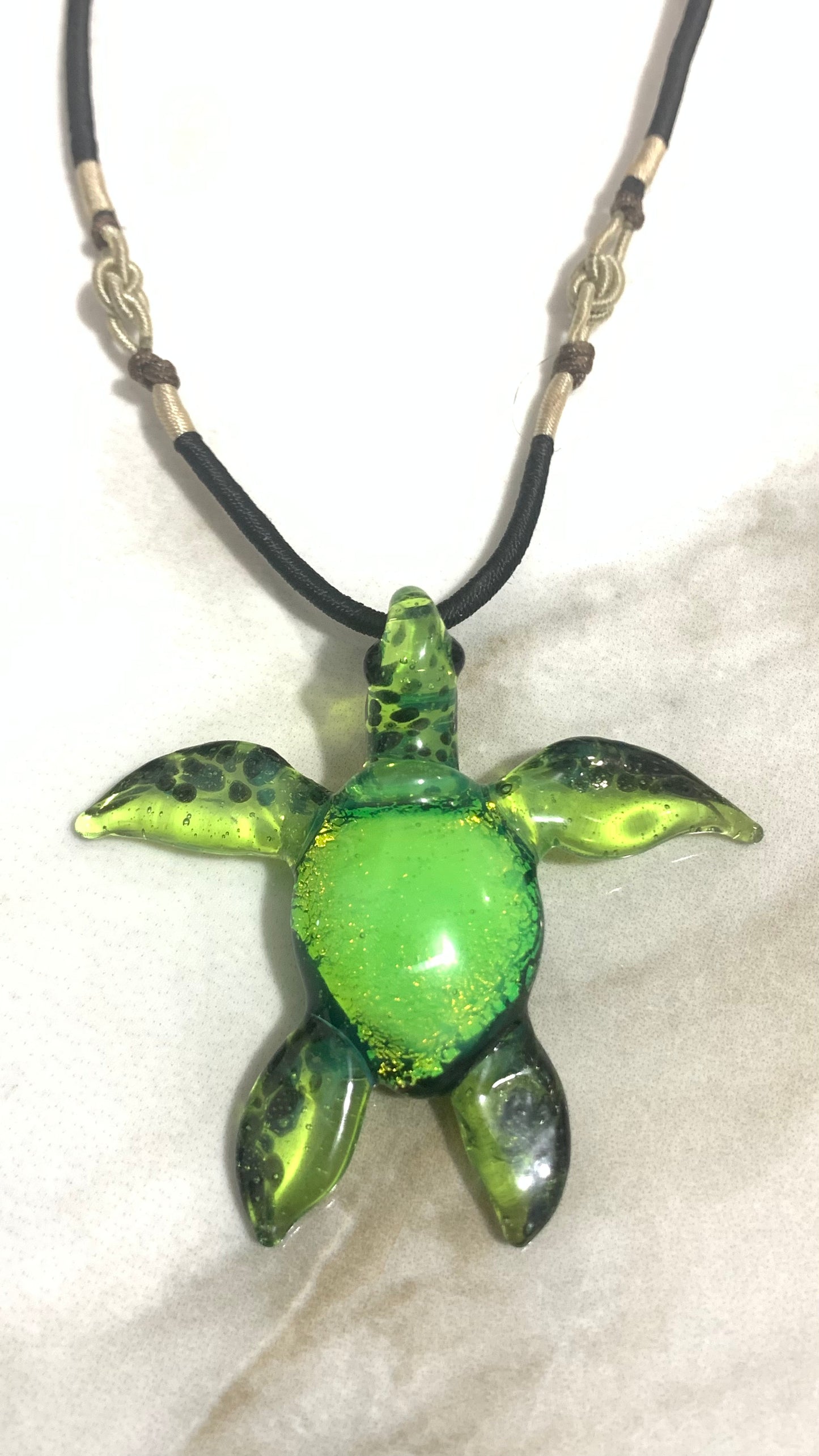 Enchanted Emerald Sea Turtle Glass Pendant Necklace – Handcrafted Coastal Elegance