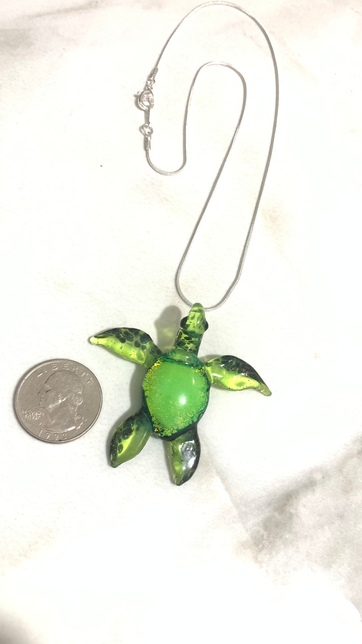 Enchanted Emerald Sea Turtle Glass Pendant Necklace – Handcrafted Coastal Elegance