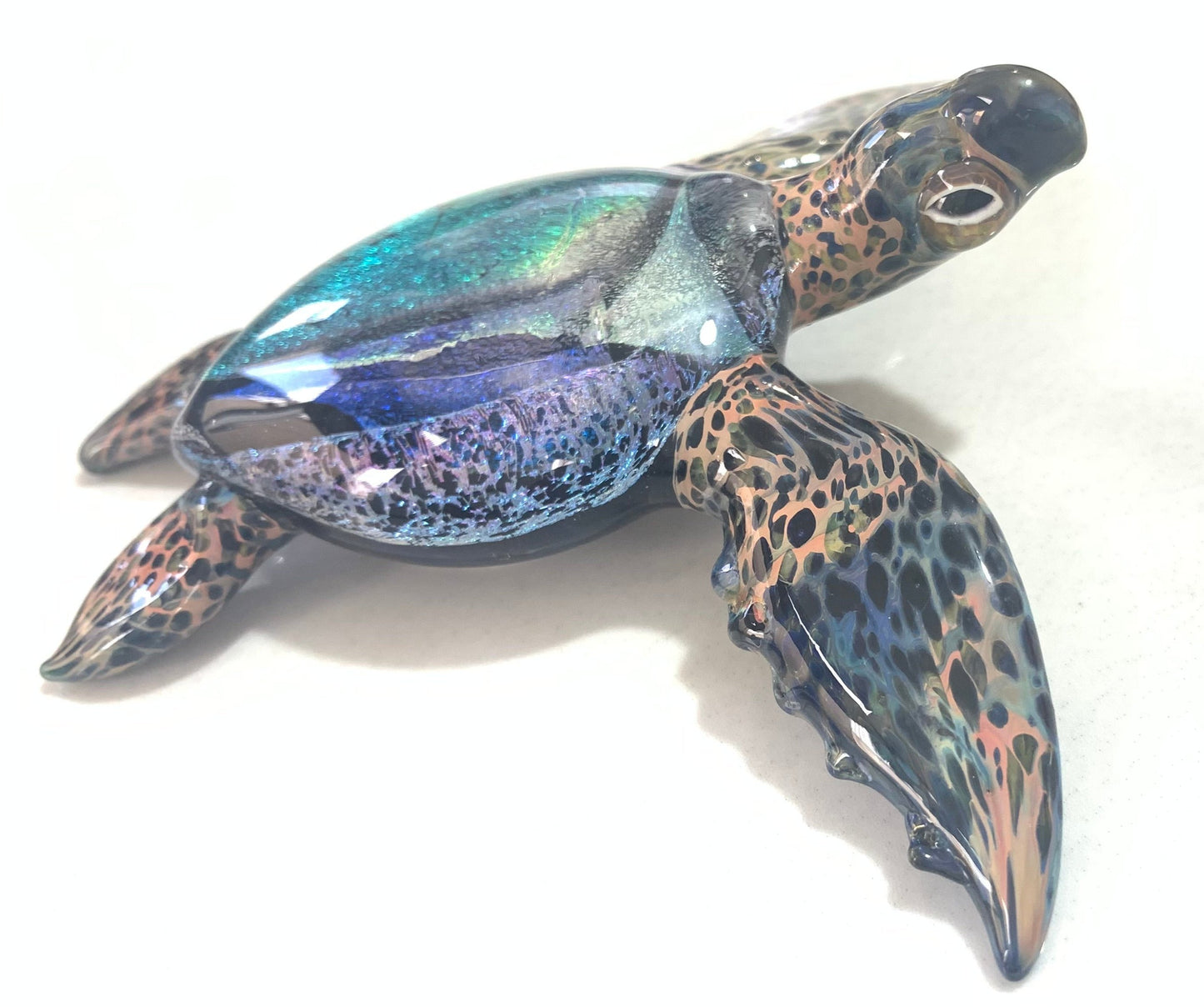 Elegant Handblown Glass Sea Turtle Sculpture with Stunning Dichroic Accents Desk Art Decor for the Office