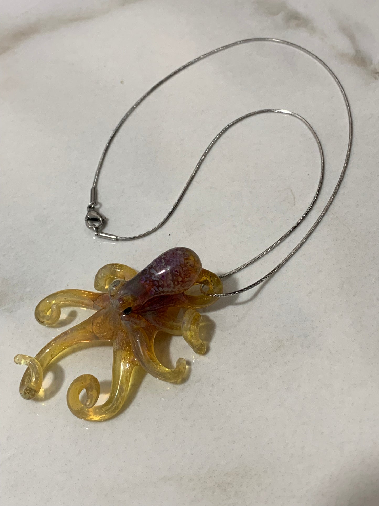 Shades of Purple Octopus Glass Necklace – Unique Blown Glass Pendant for Men & Women – Art Deco Jewelry