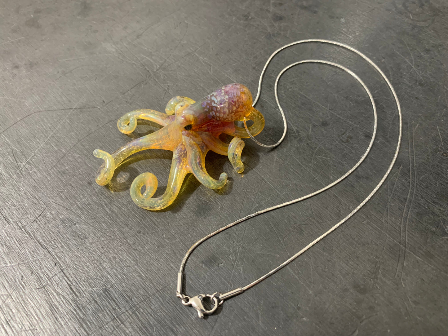 Shades of Purple Octopus Glass Necklace – Unique Blown Glass Pendant for Men & Women – Art Deco Jewelry