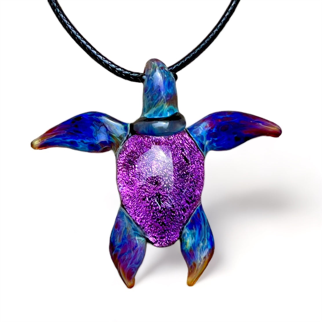 Purple Sunset Glass Sea Turtle Pendant Necklace - GLASSnFIRE