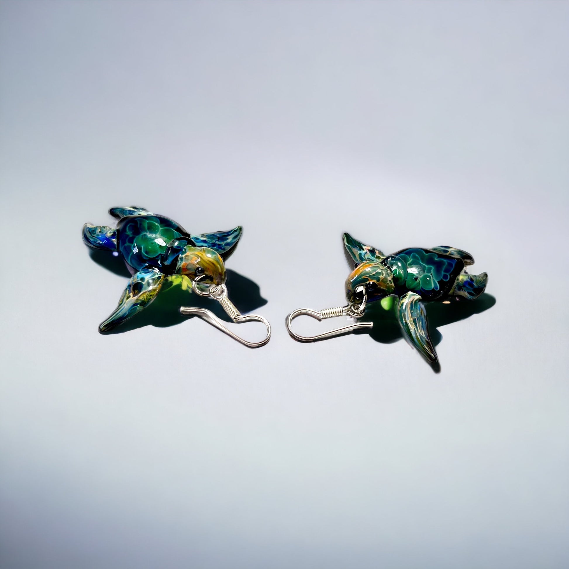 Elegant Ocean: Handmade Honu Sea Turtle Glass Earrings - GLASSnFIRE