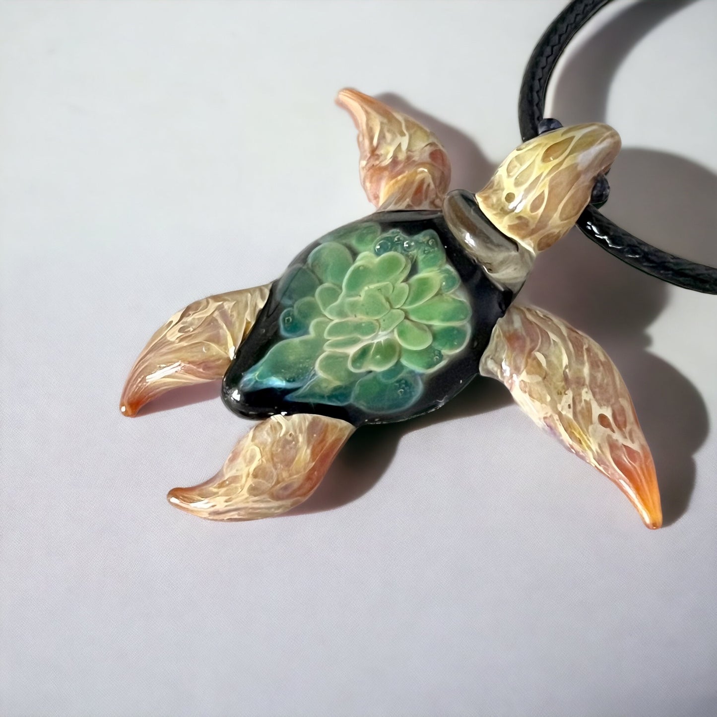 Exquisite Hawaiian Sea Turtle: Handcrafted Glass Pendant with Coral Reef Inside the Shell