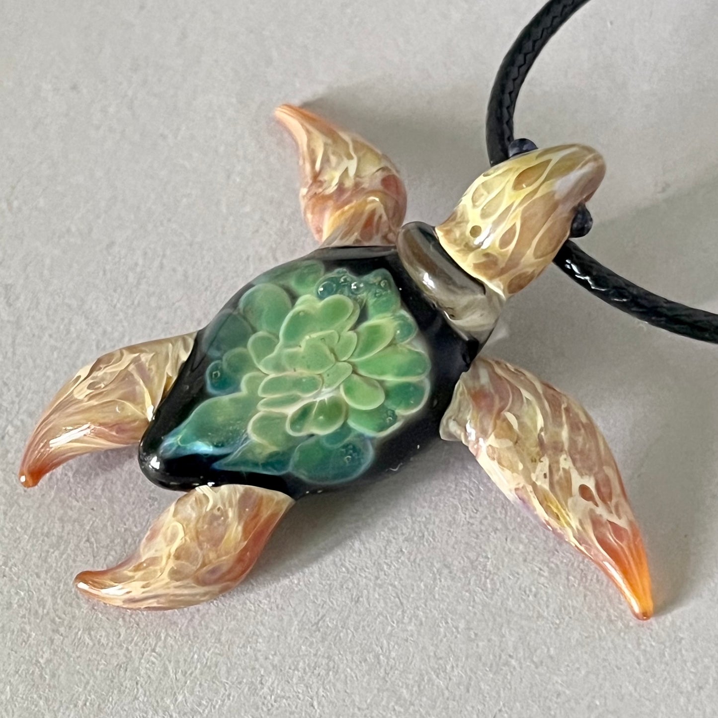 Exquisite Hawaiian Sea Turtle: Handcrafted Glass Pendant with Coral Reef Inside the Shell