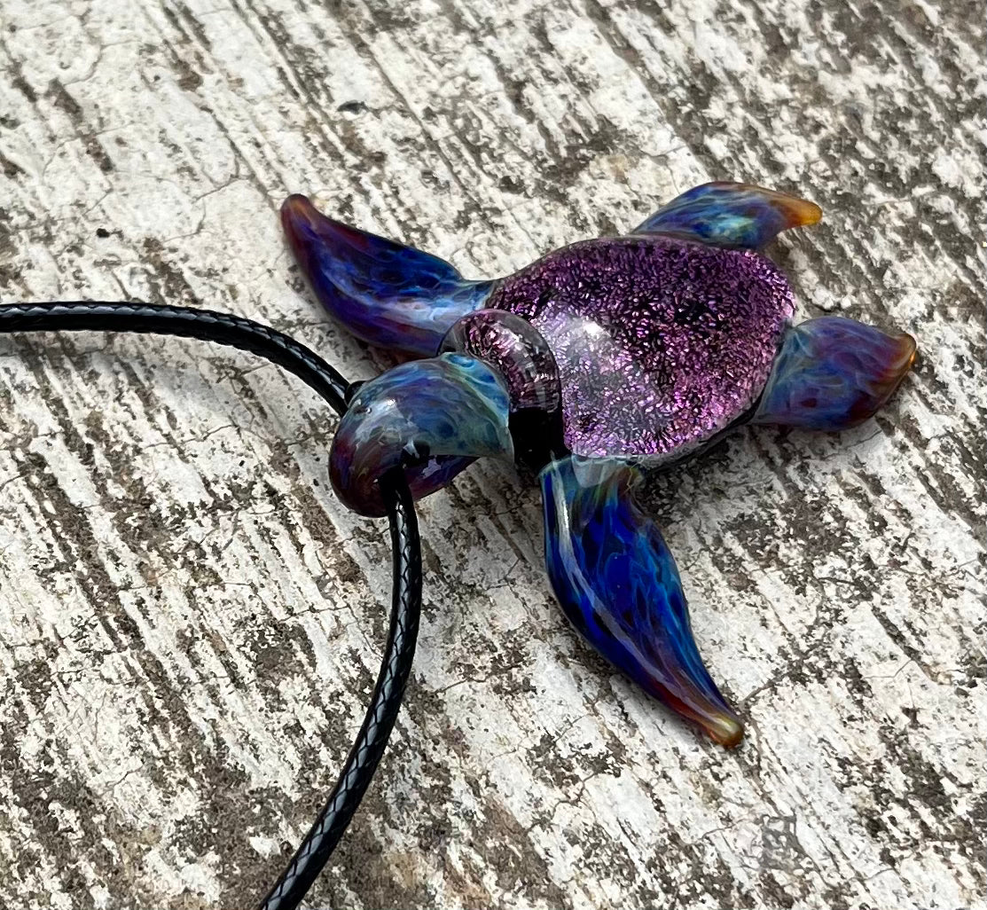 Purple Sunset Glass Sea Turtle Pendant Necklace - GLASSnFIRE