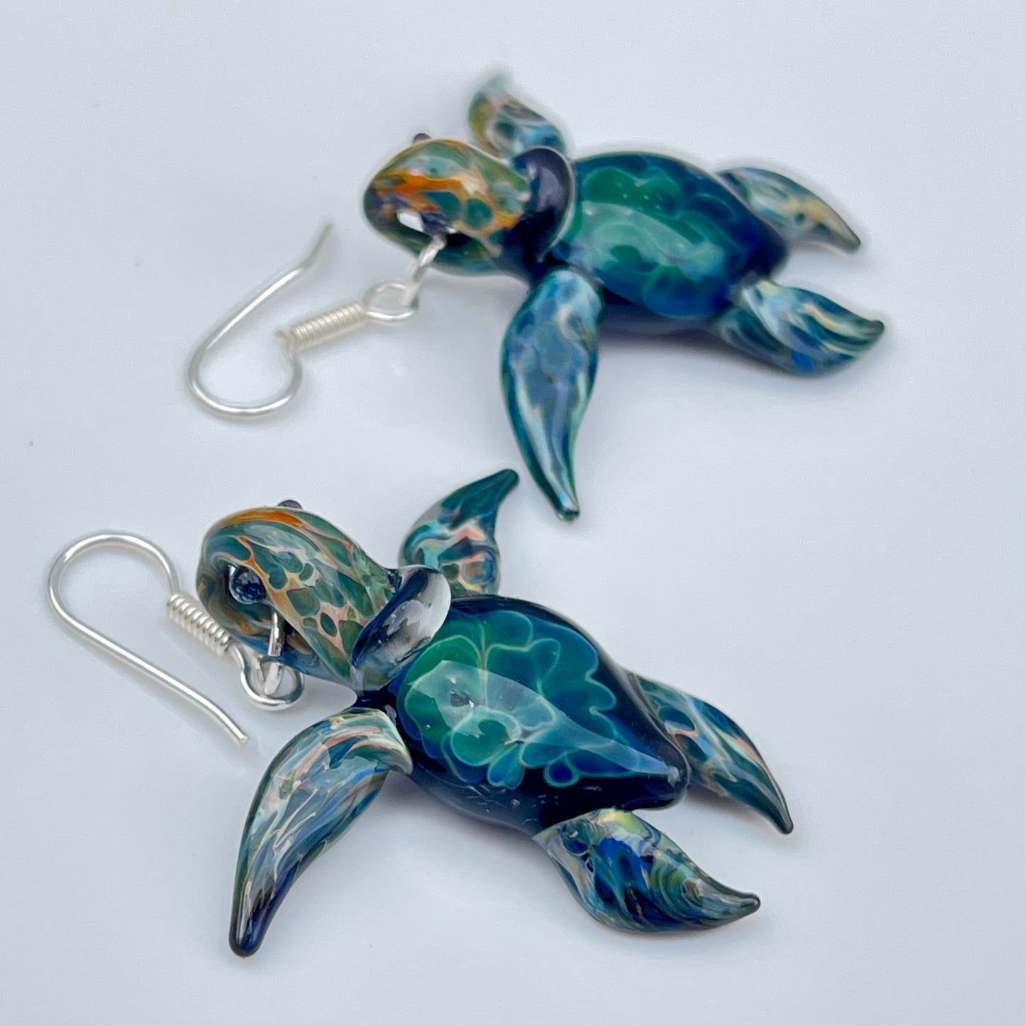 Elegant Ocean: Handmade Honu Sea Turtle Glass Earrings - GLASSnFIRE