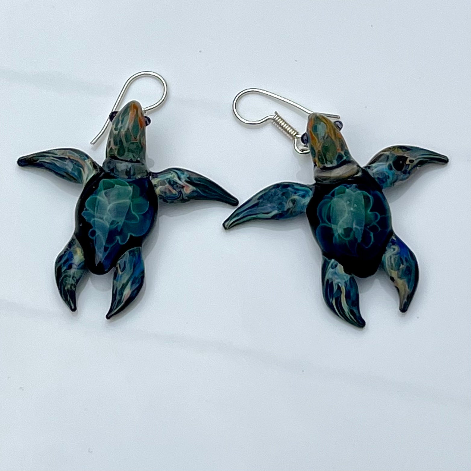 Elegant Ocean: Handmade Honu Sea Turtle Glass Earrings - GLASSnFIRE