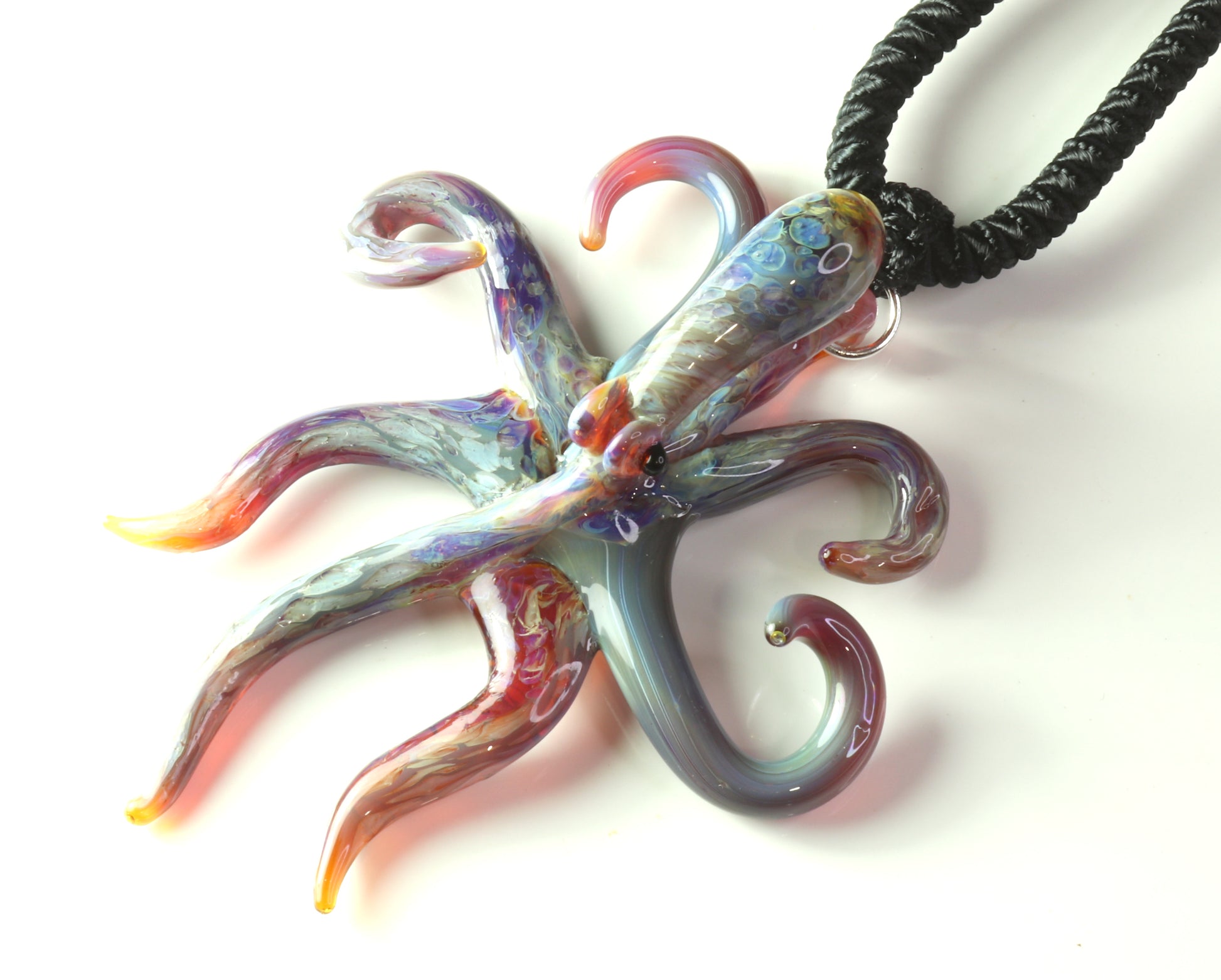 Purple glass spreading octopus pendant - GLASSnFIRE