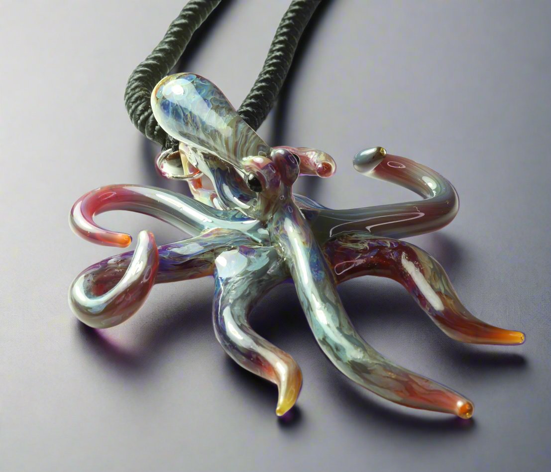 Purple glass spreading octopus pendant - GLASSnFIRE