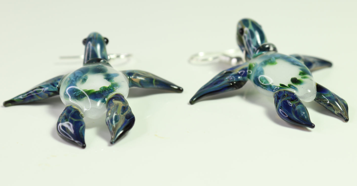 Oceanic Elegance: Handmade Green Island Coral Reef Sea Turtle Glass Earrings