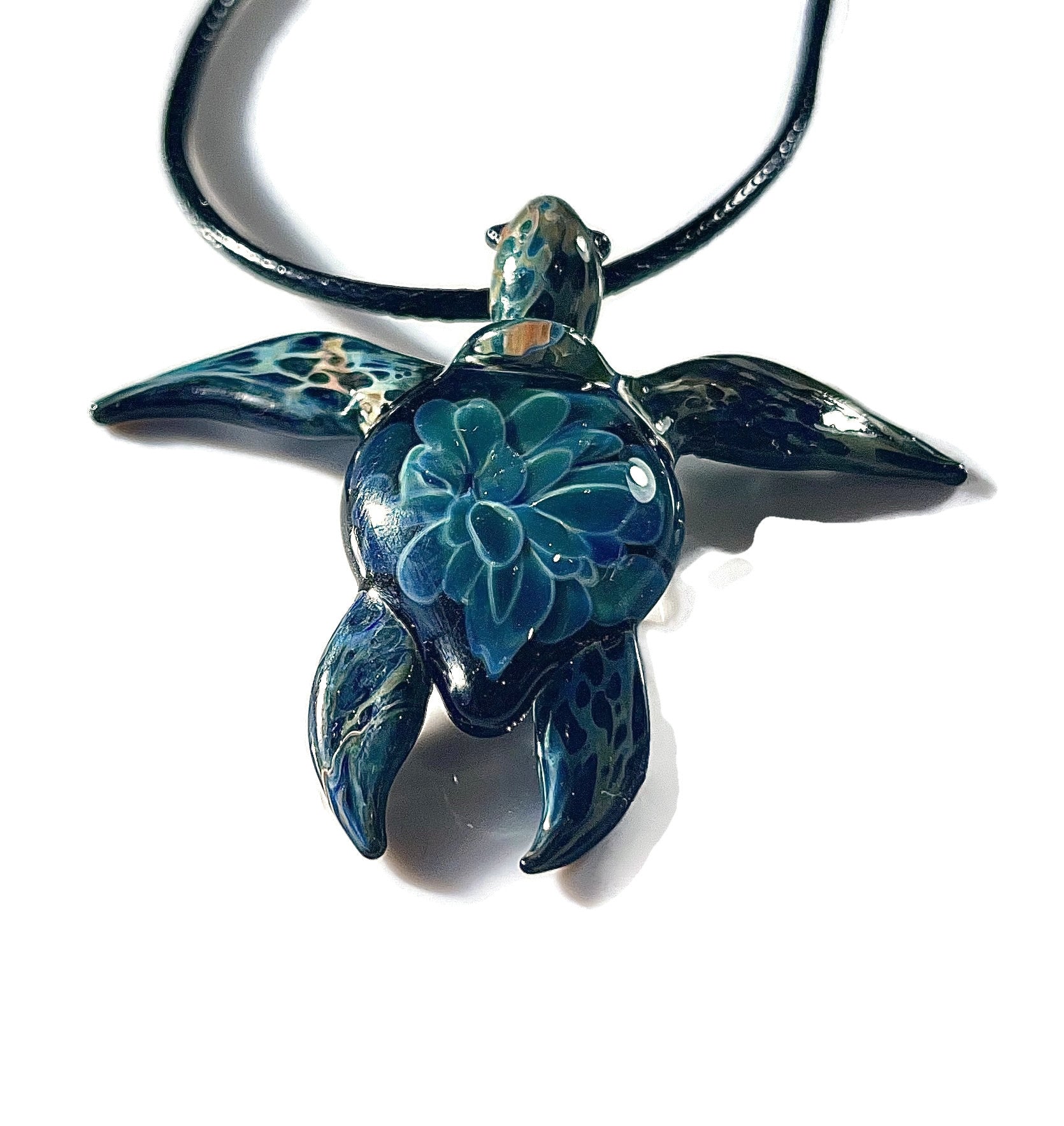 Handcrafted Green Sea Turtle Pendant Necklace - Unique Hawaiian Honu Design - GLASSnFIRE