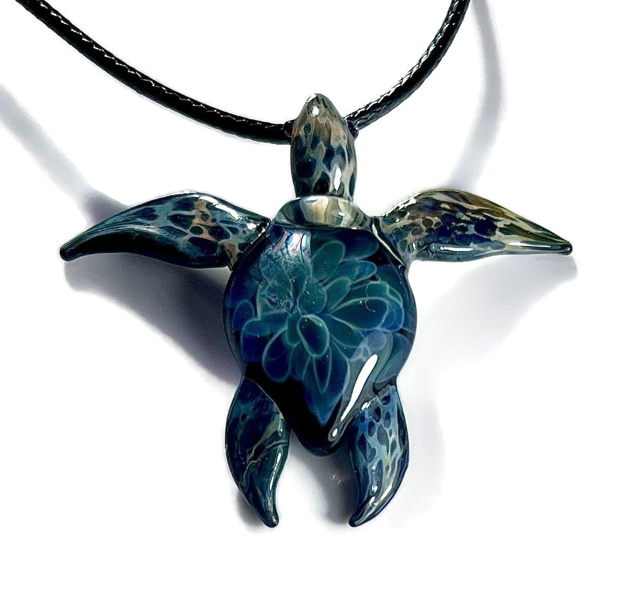 Handcrafted Green Sea Turtle Pendant Necklace - Unique Hawaiian Honu Design - GLASSnFIRE