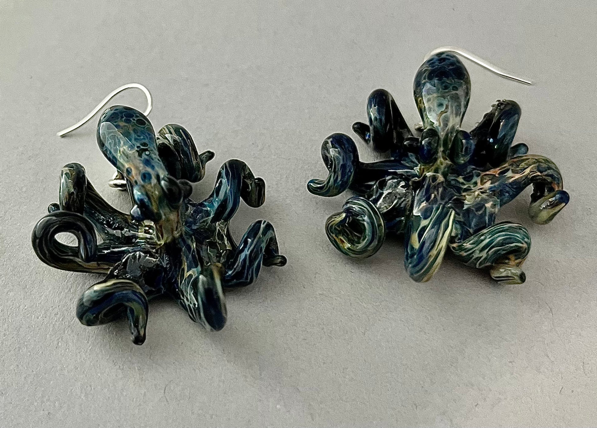 Stunning Handblown Glass Octopus Earrings with Elegant Silver 925 Hooks - GLASSnFIRE