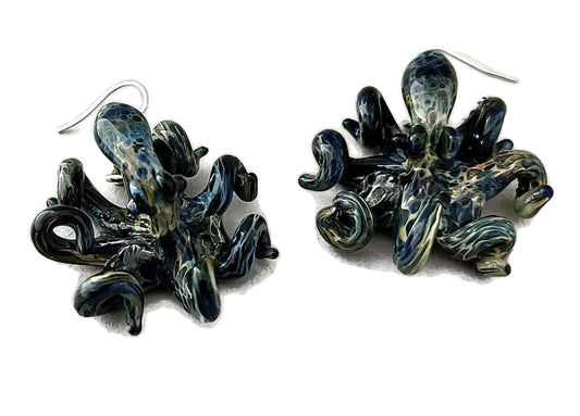 Stunning Handblown Glass Octopus Earrings with Elegant Silver 925 Hooks