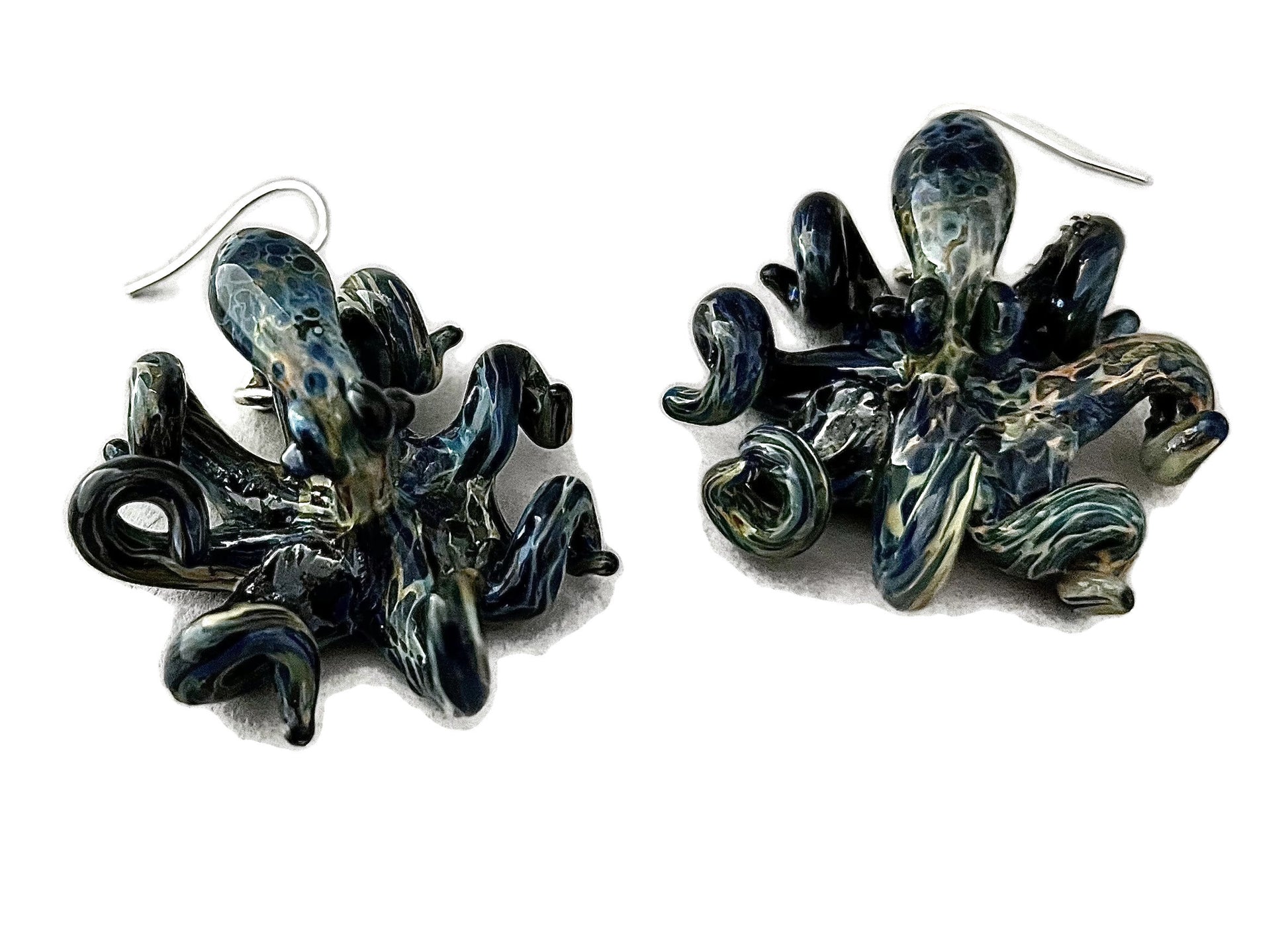 Stunning Handblown Glass Octopus Earrings with Elegant Silver 925 Hooks - GLASSnFIRE