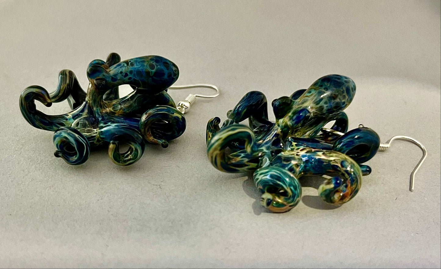 Stunning Handblown Glass Octopus Earrings with Elegant Silver 925 Hooks - GLASSnFIRE