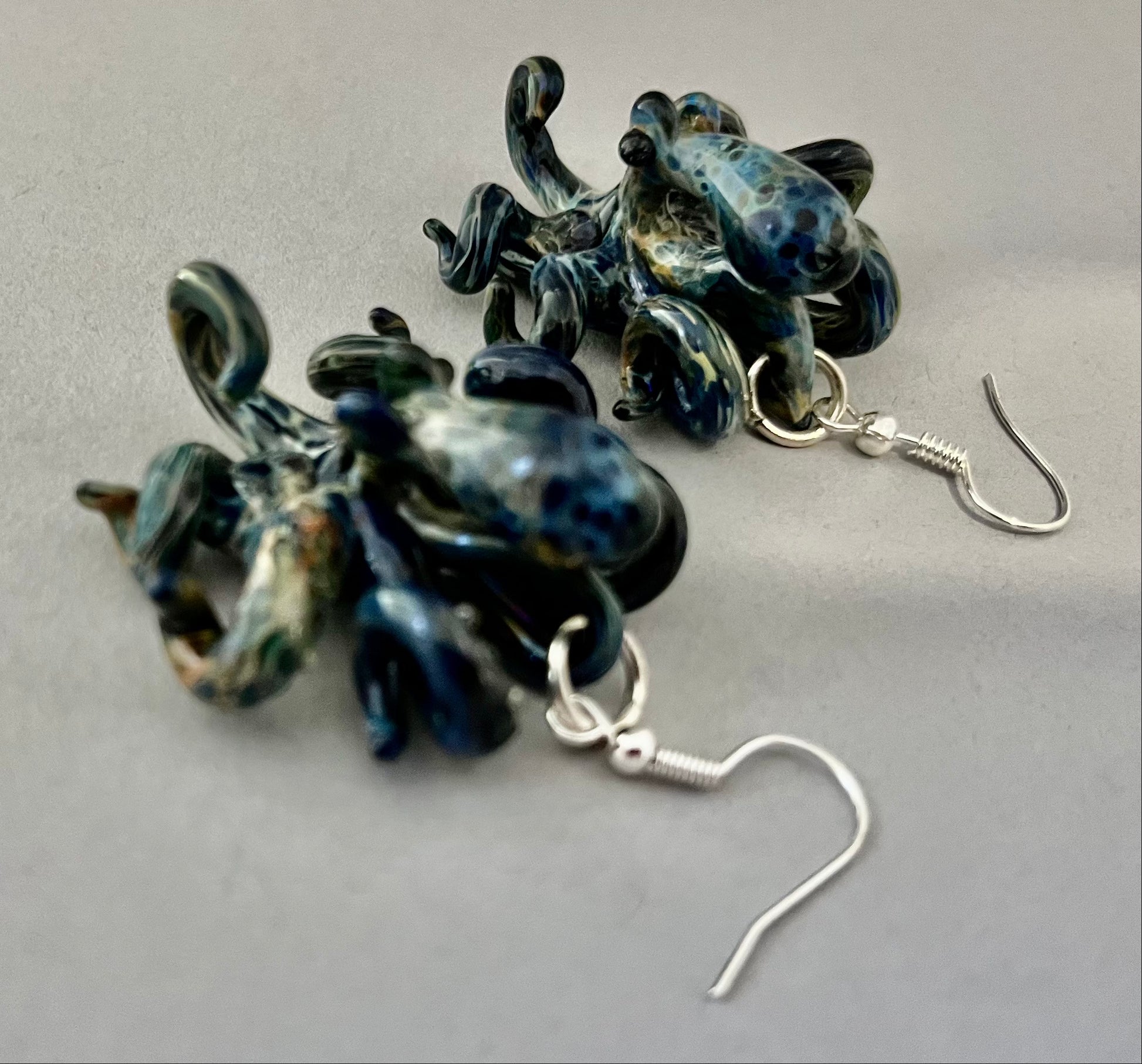 Stunning Handblown Glass Octopus Earrings with Elegant Silver 925 Hooks - GLASSnFIRE