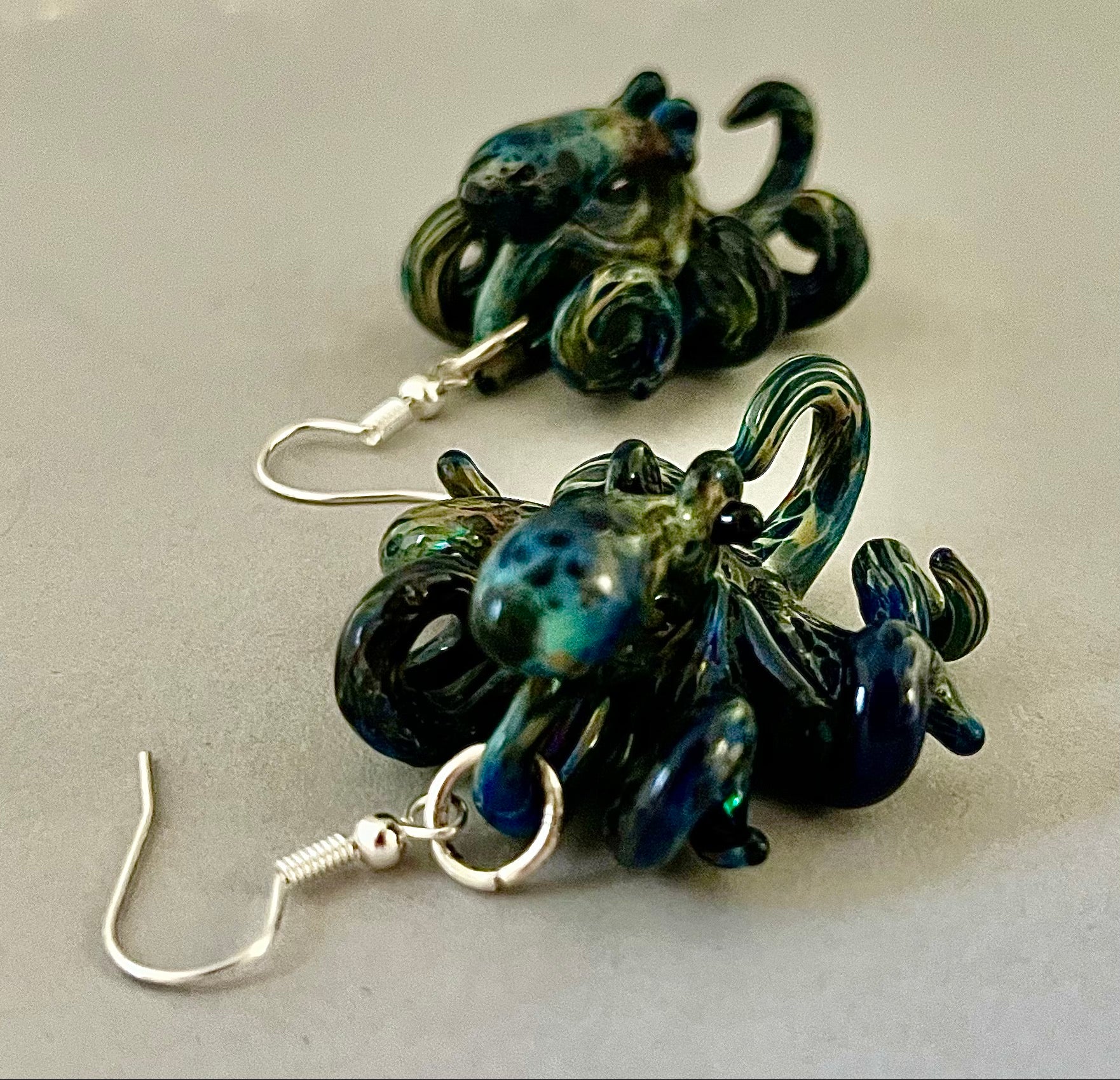 Stunning Handblown Glass Octopus Earrings with Elegant Silver 925 Hooks - GLASSnFIRE