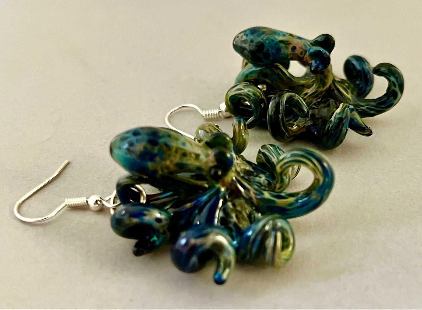 Stunning Handblown Glass Octopus Earrings with Elegant Silver 925 Hooks
