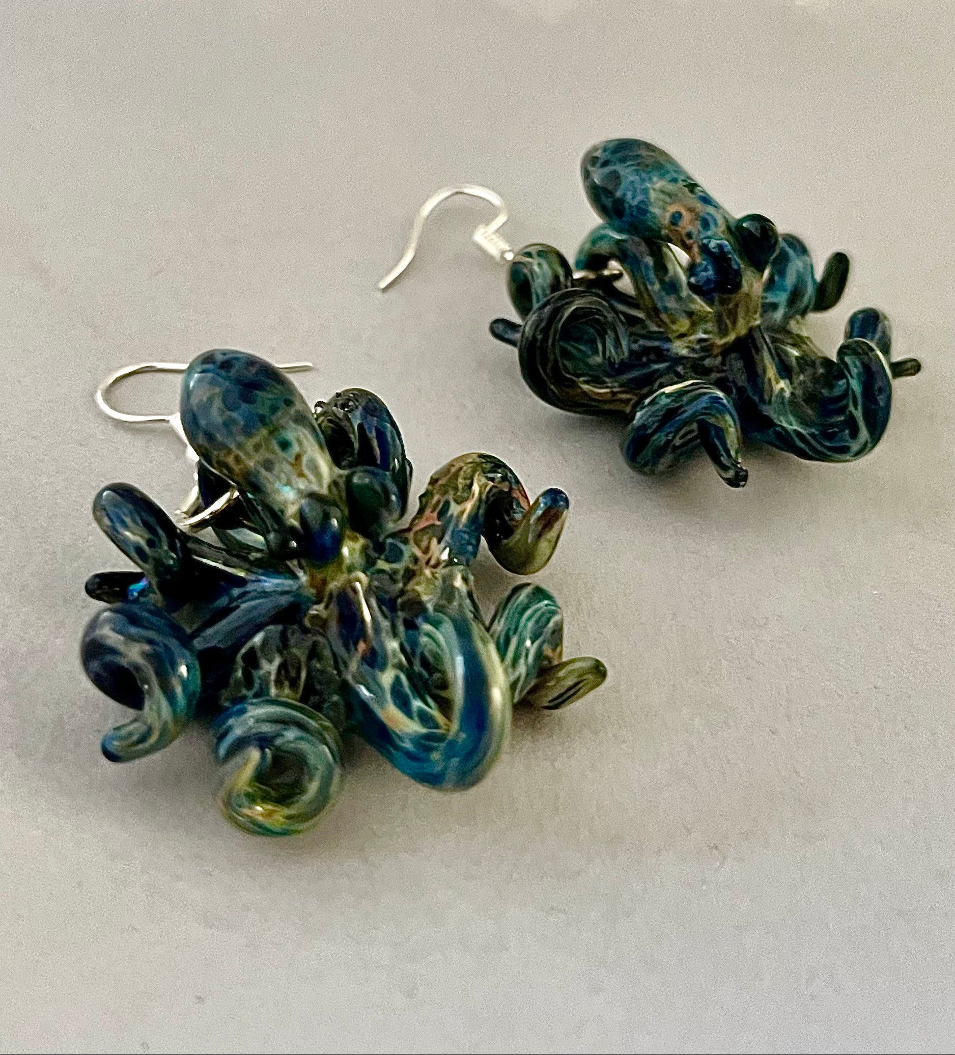 Stunning Handblown Glass Octopus Earrings with Elegant Silver 925 Hooks - GLASSnFIRE